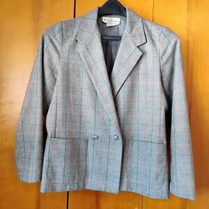 Vintage Woman's S 14P Blazer Grey Pink And Blue Striped The Wyndham Collection